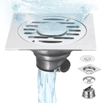 4Piezas Coladera Anti Olores Coladera Universal Zero Olores Con Check Anti Olores Coladera Regadera Baño de Acero Inoxidable 100 * 100mm Redondo Con Check Anti-olores y Tapa Higiénica,Adecuado para Cocina, Alcantarillado, Baño y Aseo