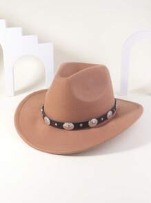 1pc Unisex Round Circle Leather Belt Cowboy Hat, Appropriate For Everyday Use - Silver Ring Tipped Hat - View 14