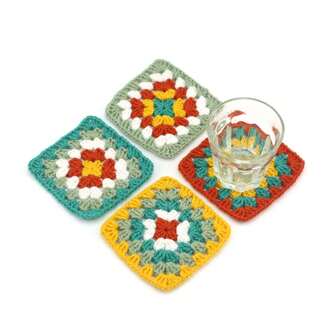 1pc Boho Floral Handmade Crochet Coasters, Colorful Square Heat-Resistant Cup Mats For Drinks, Home Kitchen Decor, Versatile For DIY Crafts, Weddings, Holidays & More