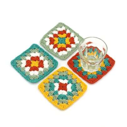 1pc Boho Floral Handmade Crochet Coasters, Colorido Quadrado Resistente ao Calor Copos Para Bebidas, Decoração de Cozinha para Casa, Versátil para Artesanato DIY, Casamentos, Feriados e Mais