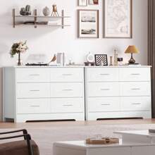 Double Dresser With 6 Drawer, White Horizontal Dresser Chest For Bedroom Room - White - View 8