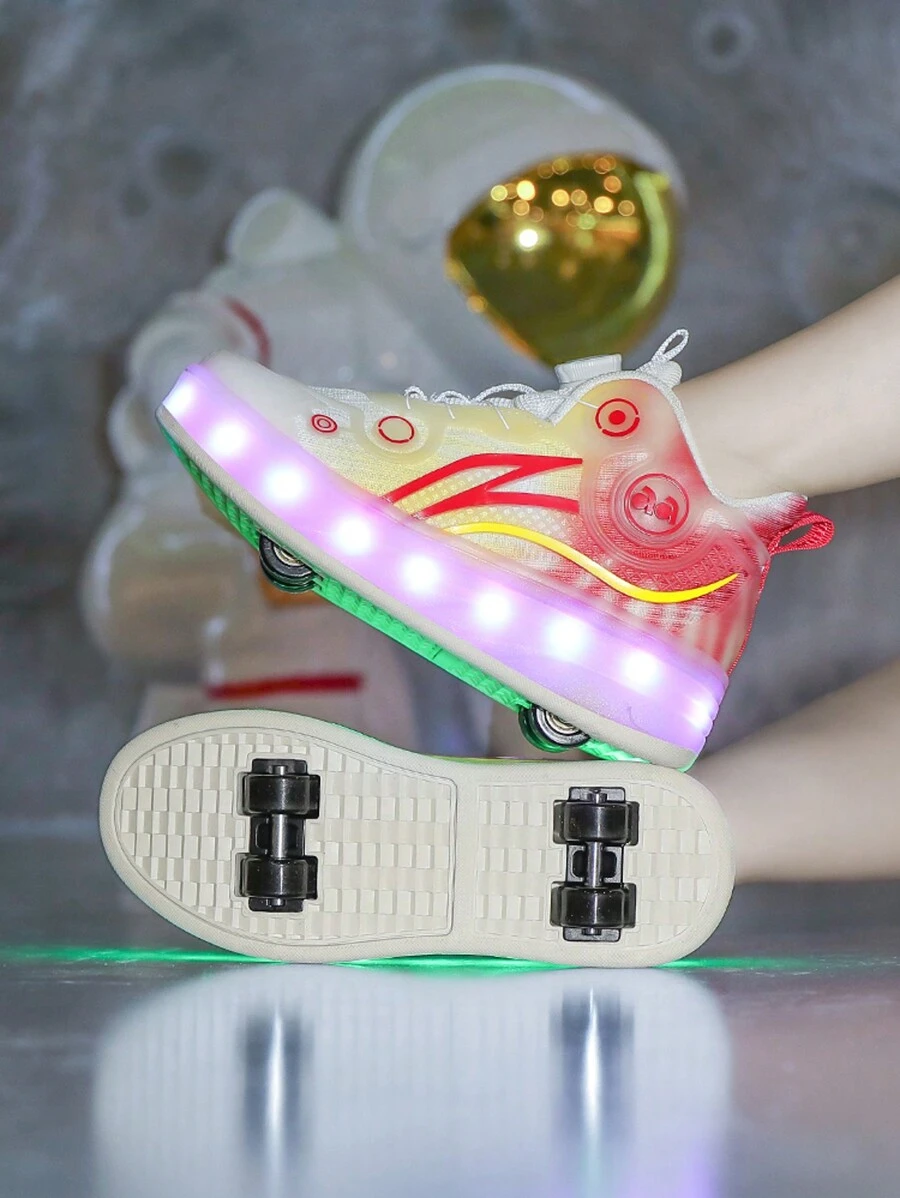 男女通用可充电闪光轮鞋，4 轮，10 种可切换模式和效果，适合学生