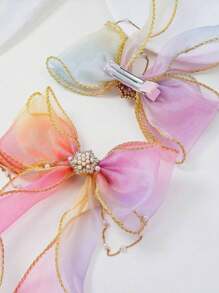 1/2/3/4/5个粉色女孩发夹彩虹蝴蝶结丝带编织发夹公主头饰马尾辫可编发夹女孩发饰（不含纸卡） - 彩色 - 查看 5