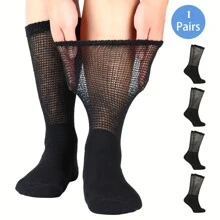 1 y 5 pares de calcetines diabéticos neutros de alta elasticidad para hombres y mujeres, calcetines deportivos de algodón transpirables para diabetes con parte superior no constrictiva, puño ancho y dedos sin costuras para una mejor circulación, neuropatía, edema, hinchazón de los pies, calcetines tipo tripulación que absorben la humedad para comodidad diaria, de grado médico