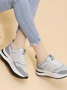 Tenis Damas Blancos,Mujeres de Malla Transpirable Zapatos Casuales de Tenis, Zapatos de Senderismo de las Mujeres, Las Cuñas de las Mujeres, Zapatos de Lentejuelas de las Mujeres, Moda Deportiva Zapatos de las Niñas - Gris Claro - Ver 6