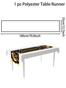 1pc Black & Gold Theme Eid Al-Fitr Table Runner, With Moon Lantern & Mandala Flower Elements, Eid Mubarak, Made Of Polyester, 35x180cm, Suitable For Eid Al-Fitr Holiday Table Decoration