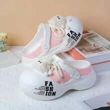 女士透气木屐，新款春夏防滑软底室内外拖鞋，时尚护士工作服沙滩凉鞋，时尚厚底防滑包头拖鞋 - 白粉 - 查看 3