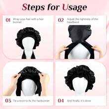 Juego de 4 piezas para el cuidado del cabello rizado: 1 gorro de satén ajustable con cordón - apto para mujeres y hombres, protege el cabello contra el encrespamiento y la rotura; 3 rizadores de cabello sin calor, palitos de peinado DIY aptos para todo tipo de cabello