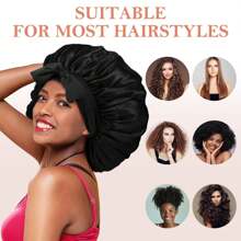 Juego de 4 piezas para el cuidado del cabello rizado: 1 gorro de satén ajustable con cordón - apto para mujeres y hombres, protege el cabello contra el encrespamiento y la rotura; 3 rizadores de cabello sin calor, palitos de peinado DIY aptos para todo tipo de cabello