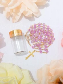 KOMI 1 件手工玻璃珠祈祷珠、水晶玛利亚项链、圣母玛利亚、耶稣吊坠礼物 - 淡紫色 - 查看 5