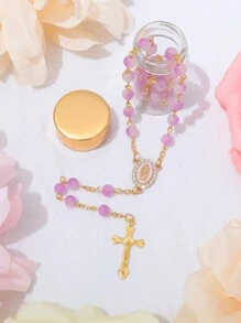 KOMI 1 件手工玻璃珠祈祷珠、水晶玛利亚项链、圣母玛利亚、耶稣吊坠礼物 - 淡紫色 - 查看 4