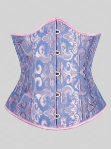 Vintage Jacquard Lace-Up Back Fishbone Corset Bustier Top, Fashionable Outerwear Waist Cincher Bodysuit, New Year Party, Valentine's Day, Holiday Tops, St. Patrick's Day Outfit, Halloween Costume