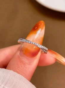 ESBERRY 1pc Rhinestone Cross Ring, Women's Platinum-Plated Ring, Exquisite Jewelry Gift, Suitable For Daily Wear - Diamond Double Cross Ring - View 3
