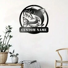 1 Pc Customizable Text Fishing Art Metal Wall Decoration With Personalized Name Logo For Farmhouse, Patio, Porch, Fishing Art Decor, Unique Gift Ideas Decorative, Delicate, Fashion, Contracting, Vintage Customization, Personalized, Unique Ideal Gift For His Anniversary, Family, Friends Gifts Birthday Graduation, Christmas Gift Supplies - Black - View 7