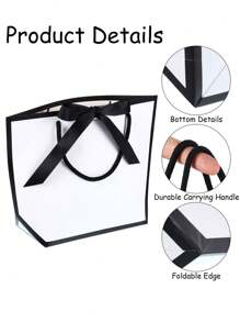 6pcs Bowknot Decor Tote Bag, White Large Capacity Paper Handbag, Halloween Thanksgiving New Year Wedding Birthday Gift Package Bag, Simple Solid Color Shopping Bag, Small Business Supplies, Cheapest Items Available, Jewelry Gift Wrapping Boxes For, Summer Wedding,Small Gift Bag, Paper Gift Bag, Gift Bag With Handle, Suitable For Ladies, Bridesmaids, Birthday, Valentine's Day Wedding Party (Black And White)