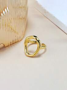 1pc Fashionable Simple Hollow Circle Stainless Steel Open Ring Suitable For Women, Beach Wear - Hollow Circle Ring - View 3