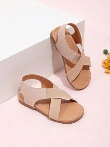 夏季新款度假风简约休闲女宝宝平底凉鞋 - 杏色 - 查看 3