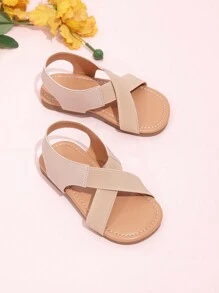 夏季新款度假风简约休闲女宝宝平底凉鞋 - 杏色 - 查看 1