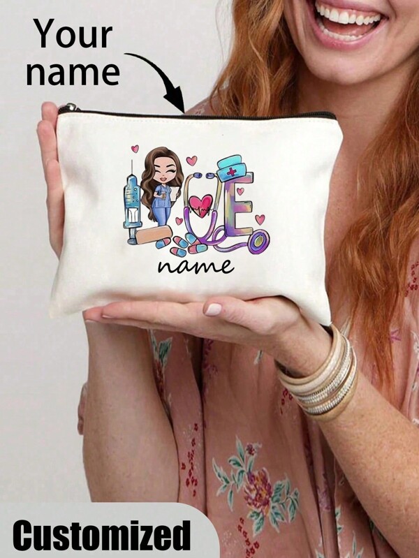 Individuell gestaltete Krankenschwester Make-up Tasche Geschenktasche, Name individuell gestaltet Notaufnahme Krankenschwester Reißverschlusstasche, Krankenschwester Wertschätzungsgeschenk, Make-up Tasche Aufbewahrungstasche, tragbare Toilettenartikel- und Stiftaufbewahrungstasche, leichte Reise-Make-up-Tasche, quadratische Clutch Tasche, Reiseessential