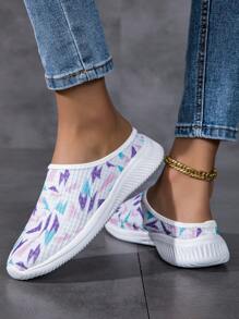 Wearing Closed Toe Sandals For Spring And Summer, Women's Non Slip Semi Slippers, New Sports And Leisure Shoes With Breathable Mesh, Slip-On Slouchy Shoes, Women's Flat Bottomed Fashionable Versatile Mesh Casual Shoes, Walking Shoes, White Shoes, Color Blocking And Color Blocking Women's Sports Shoes