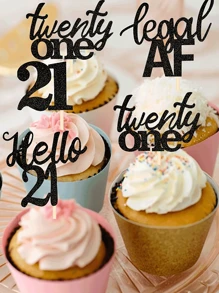 12PCS/24pcs 21st Birthday Cupcake Toppers Legal Hello 21 Twenty One Cupcake Picks 21st Birthday Cake Decorations Supplies Black - Black - View 5