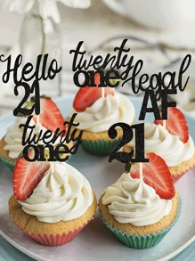 12PCS/24pcs 21st Birthday Cupcake Toppers Legal Hello 21 Twenty One Cupcake Picks 21st Birthday Cake Decorations Supplies Black - Black - View 6