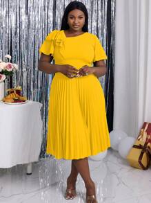 Plus Size Women Asymmetric Neckline Elegant Ruffle Sleeve A-Line Dress, Suitable For Commute, Graduation Ceremony, Church Service, Graduation Gown - Màu vàng - Xem 3