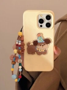 GUCADI 1 奶油黄蜡笔波浪狗贴纸 + 蓝黄串珠琥珀绳韩式波点3D立体小狗贴纸 Ins 风格全覆盖软壳带挂绳，2025 新年礼物兼容 Apple 16/15/14/13/12/11 系列手机壳 - 彩色 - 查看 3