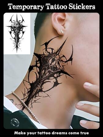 1 Sheets Big Size Body Art Temporary Tattoo Stickers For Women Or Men, Black Hardcore Tough Totem Style Pattern, Waterproof Fake Tattoo, Lasts 2-5 Days, Covering Scars,Can Be Used On Arms Wrist Shoulders Legs Waist Neck Hand Chest Thighs Finger Ankle, Suitable For Parties, Gifts, Vacations, Body Decoration