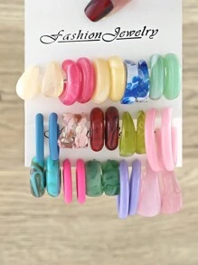 10pcs/30pcs Cross-Border Acrylic Resin Exaggerated Large Hoop Colorful Earring Set, Personalized Vintage Leopard Print Teardrop C Shape Earrings For Women