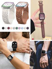 Unbeinst 1pc Leopard Print Carved Soft Silicone Watch Band Compatible With Watch Ultra Series 10 9 8 7 SE 6 5 4 3 2 1 - Starlight - View 6