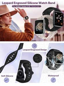 Unbeinst 1pc Leopard Print Carved Soft Silicone Watch Band Compatible With Watch Ultra Series 10 9 8 7 SE 6 5 4 3 2 1 - Starlight - View 5