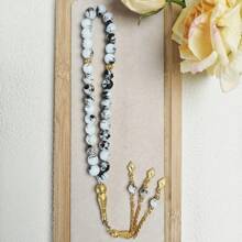 1pc Men's Classic Elegant Round Bead Glass Bracelet With Rhombic Tassel, Suitable For Daily Wear