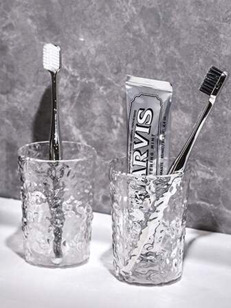 5pcs/1pc Glacier Pattern Toothbrush Cup, Simple Transparent, Minimalist Bathroom Tumbler, Home Decor, Bathroom Accessories, Kitchenware, Bathroom Supplies, Oral Hygiene Home Bathroom Decor Fall Decor Back To School