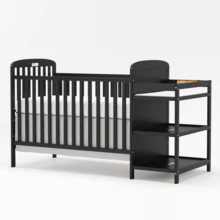 Goldzone 4-In-1 Convertible Baby Crib, Toddler Bed, Daybed With Changer, 3 Heights, Solid Pine Wood, Nursery Furniture & Stuff For Newborn - Black - View 3