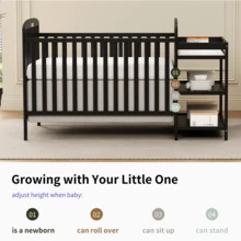 Goldzone 4-In-1 Convertible Baby Crib, Toddler Bed, Daybed With Changer, 3 Heights, Solid Pine Wood, Nursery Furniture & Stuff For Newborn - Black - View 8