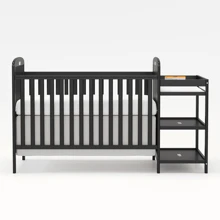 Goldzone 4-In-1 Convertible Baby Crib, Toddler Bed, Daybed With Changer, 3 Heights, Solid Pine Wood, Nursery Furniture & Stuff For Newborn - Black - View 2
