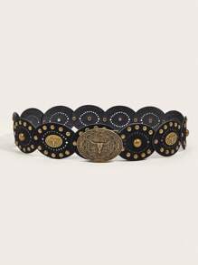 1 件棕色 New Bull 波尔卡圆点街头时尚 PU（聚氨酯）女士腰带，适合连衣裙、裙子、牛仔裤，四季街头时尚百搭日常穿着夏季、学校秋季、秋季、万圣节 - 黑色 - 查看 5