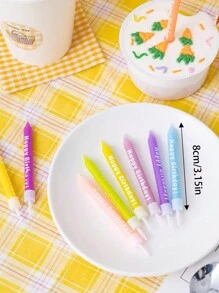 6pcs Assorted Candy Color Happy Birthday Print Candles For Birthday Party Cake Decorations