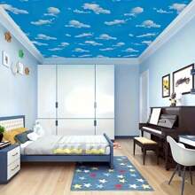 1卷自粘墙纸，带有蓝天和白云图案 PVC 17.7inX39.3/118.1/196.8/防水防污可拆卸易于安装客厅卧室宿舍天花板壁纸 DIY 家居装饰家具翻新美学贴纸礼物生日毕业房间装饰墙面装饰浴室装饰卧室装饰房间装饰物品客厅装饰房屋装饰家居装饰客厅墙纸墙贴墙贴
