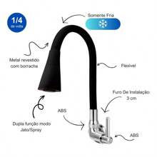 Torneira Gourmet Flexível Cozinha Parede preto