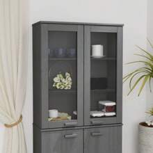 Solid Wood Pine Highboard Dark Grey Storage Cabinet 800cm Modern Design - Grey - View 1