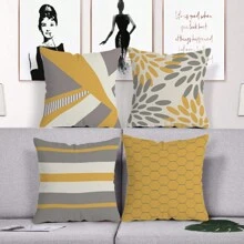 MEMNUN 1Pc Vibrant Boho Chic Throw Pillow Covers - Single-Side Printing Yellow And Gray Geometric Pattern Decorative Cushion Covers With Sofa, Bedroom, Office, Car, And Farmhouse Versatility - 17.7*17.7inch, No Pillow Cores Included