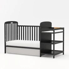 Goldzone 4-In-1 Convertible Baby Crib, Toddler Bed, Daybed With Changer, 3 Heights, Solid Pine Wood, Nursery Furniture & Stuff For Newborn - Black - View 10