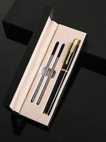 Juego de bolígrafo de tinta gel recargable y repuesto - Material de cobre con punta media recargable y clip de bolsillo, caja de regalo de negocios elegante dorada y negra - Escritura suave de 0.5 mm, útiles escolares, para la escuela, para maestros, para la oficina, para niños y niñas