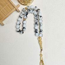 1pc Men's Classic Elegant Round Bead Glass Bracelet With Rhombic Tassel, Suitable For Daily Wear