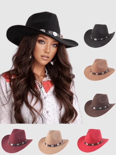 1 件男女通用圆形皮带牛仔帽，适合日常使用