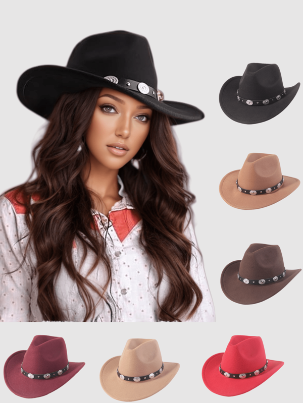1pc Unisex Round Circle Leather Belt Cowboy Hat, Appropriate For Everyday Use