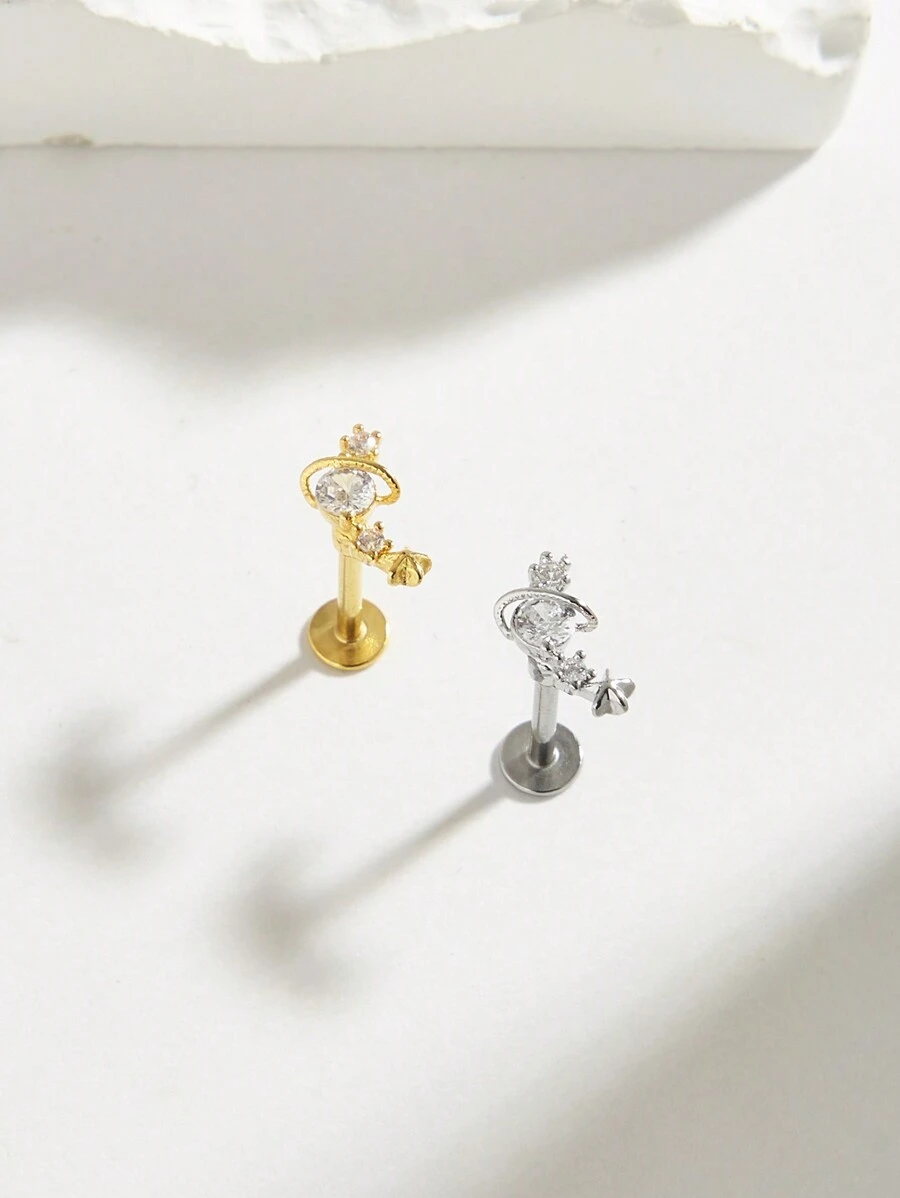 1 件时尚不锈钢包裹行星形钻石耳钉，适合日常佩戴 - 鑽石 - 查看 1