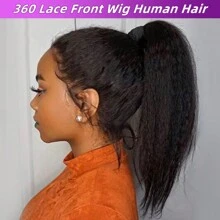 Kinky Straight Wig 360 Lace Closure Wigs Human Hair Yaki Straight Wig Lace Closure Wig Brazilian Human Hair Wigs For Women 180% Density Wig Natural Color (20inch, Kinky Straight Wig) - Natural & Black - View 2